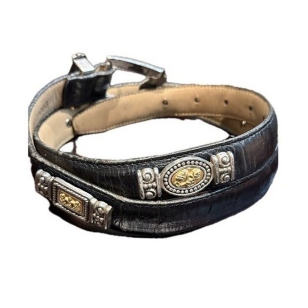 BRIGHTON Vintage Espresso Brown Embossed Leather Medallion Belt | 32.5"